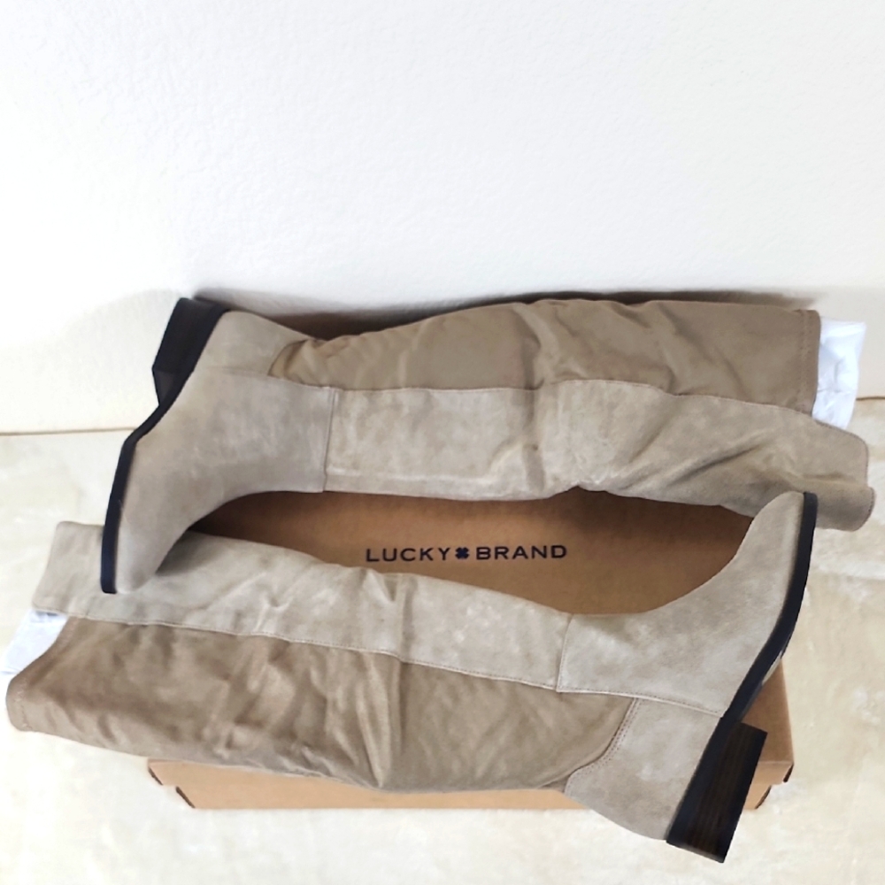 Lucky Brand Calypso Dune Beige Wide Calf Suede Over The Knee Riding Boots